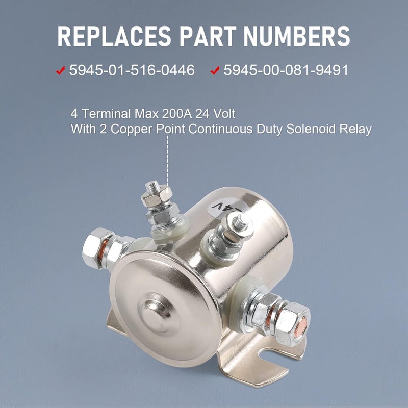 LDMINDA 4 Terminal 24 Volt Continuous Duty Solenoid Relay Need Break 24063 Solenoid for Golf Carts,Winch, Marine Heavy Duty SPST 24VDC 24V Relay Nickel-Plating - Image 2